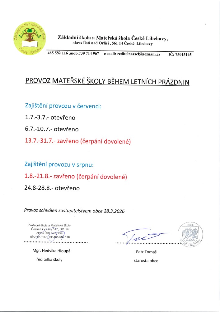 provoz mš během letních prázdnin